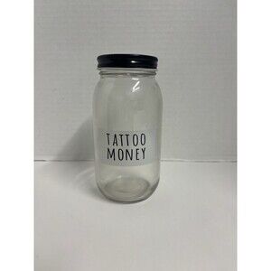 “Tattoo Money” Glass jar Bank For coins Or Bills Slotted Top